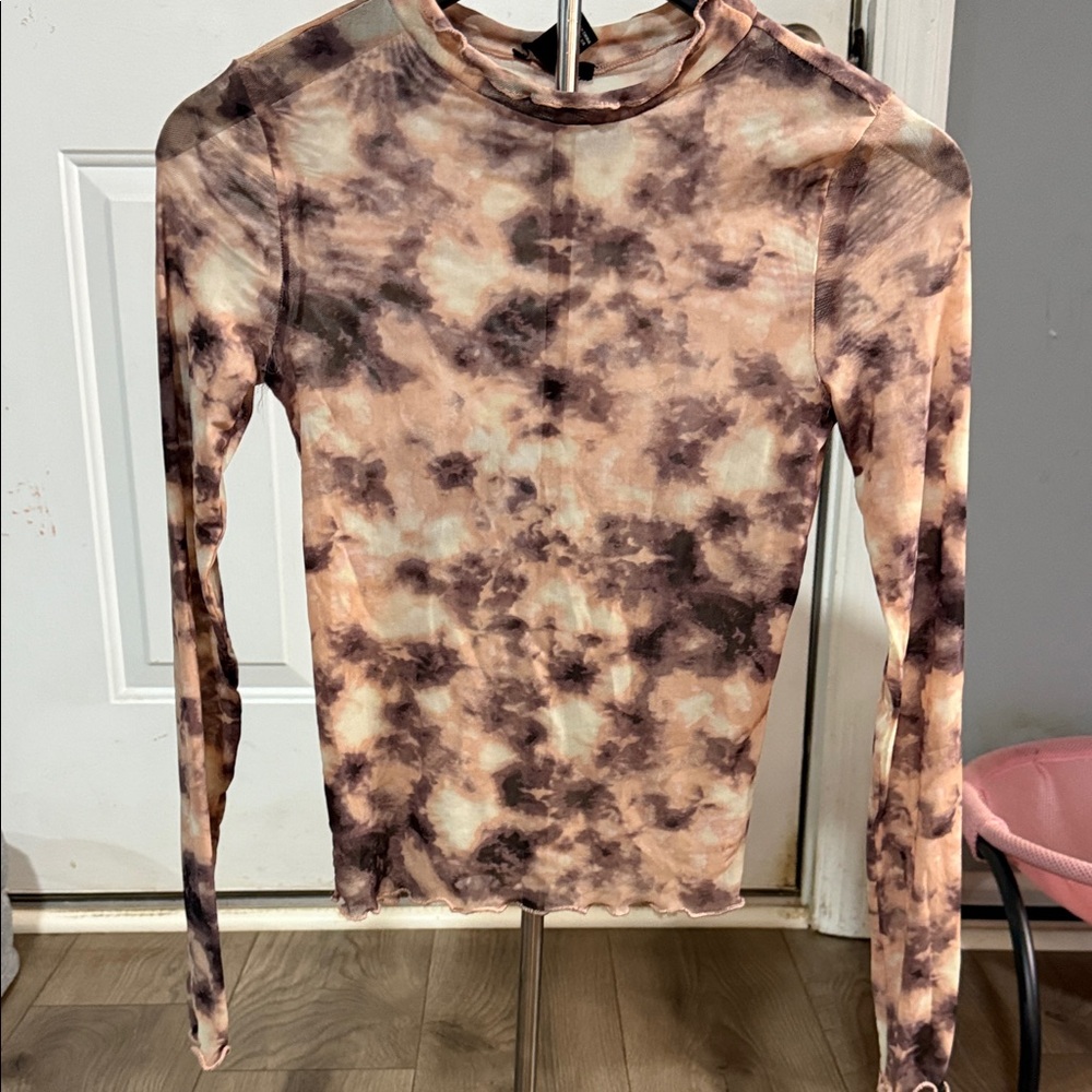 Tie-Dye Long Sleeve Sheer Top